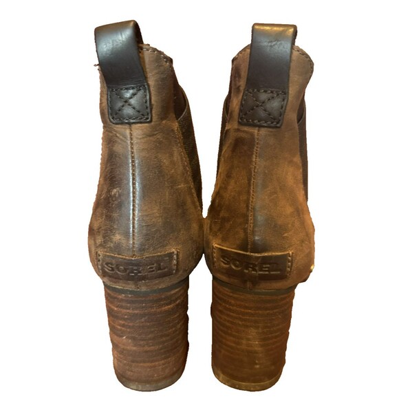 Sorel Addington Chelsea Pull on Ankle Boots Black Brown Leather Women's Size 10 - Picture 2 of 8